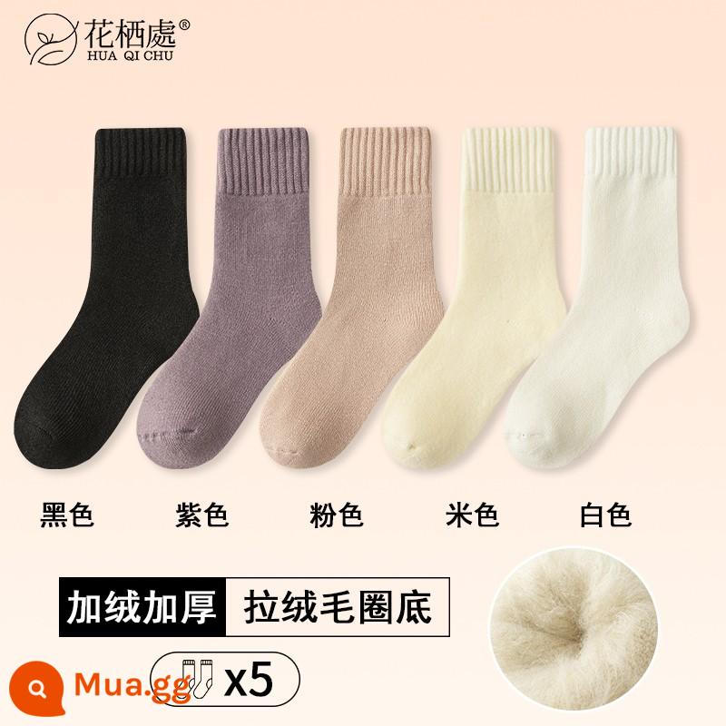 Vớ nóng tự phát, vớ giữa trẻ em, mùa thu và mùa đông cộng với vớ cotton dày, giấc ngủ ấm, giấc ngủ Cashmere Coffinement SOCKS - Đen + Tím + Hồng + Màu Be + Trắng