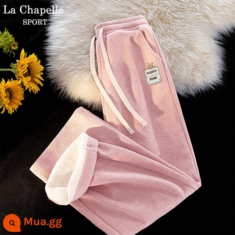 La Chapelle Plus nhung quần âu cho nữ 2024 mới xuân thu nhỏ quần ống rộng gạo nếp quần nữ mùa đông X - [Phong cách lông cừu] Màu hồng (Logo quần túi gấu)