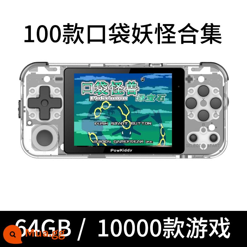 Powkiddy Q90 Mini cầm tay máy chơi game cầm tay Retro Arcade Boxing 64 -ba Pocket Pokemon Pokemon PS1 Single -play trẻ em Nguồn mở điện tử điện tử. - Trắng trong suốt 64G (10.000 game)