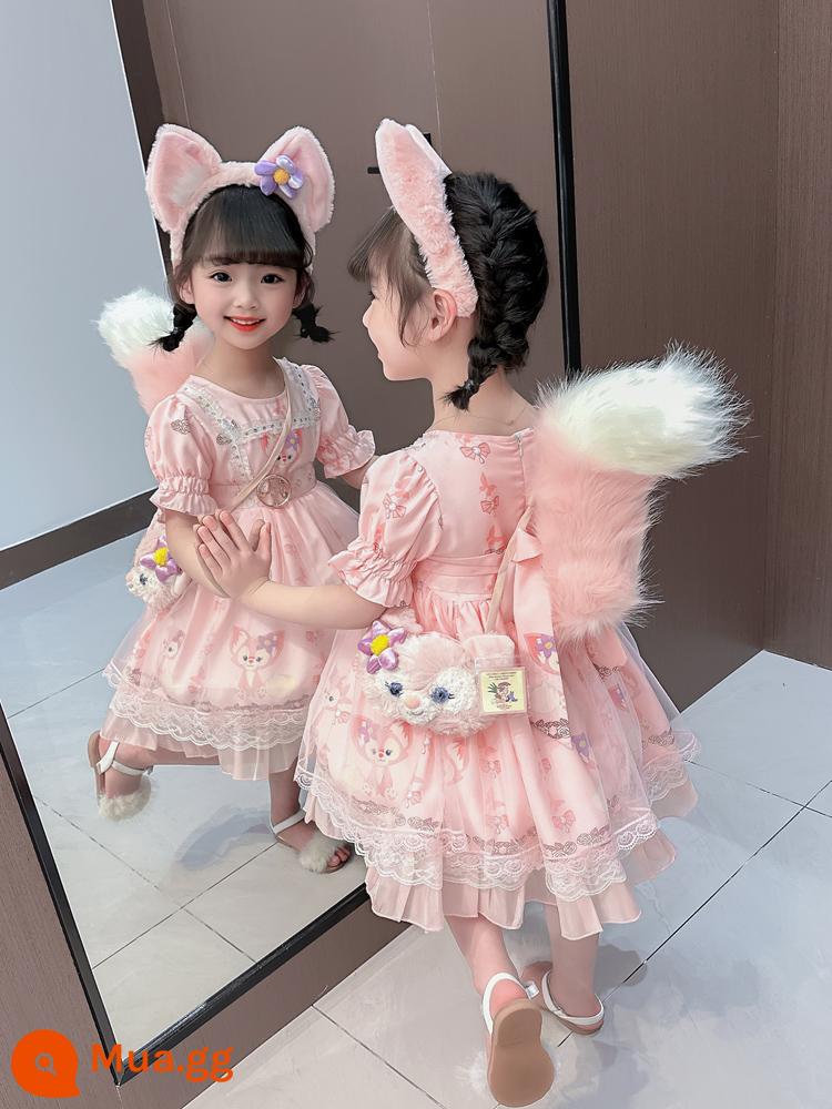 Bé Gái Lolita Đầm Mùa Hè 2023 Mới Trẻ Em Ngôi Sao Dailu Váy Rena Belle Đầm Công Chúa Phong Cách Phương Tây - Hồng + đuôi + băng đô + túi + váy