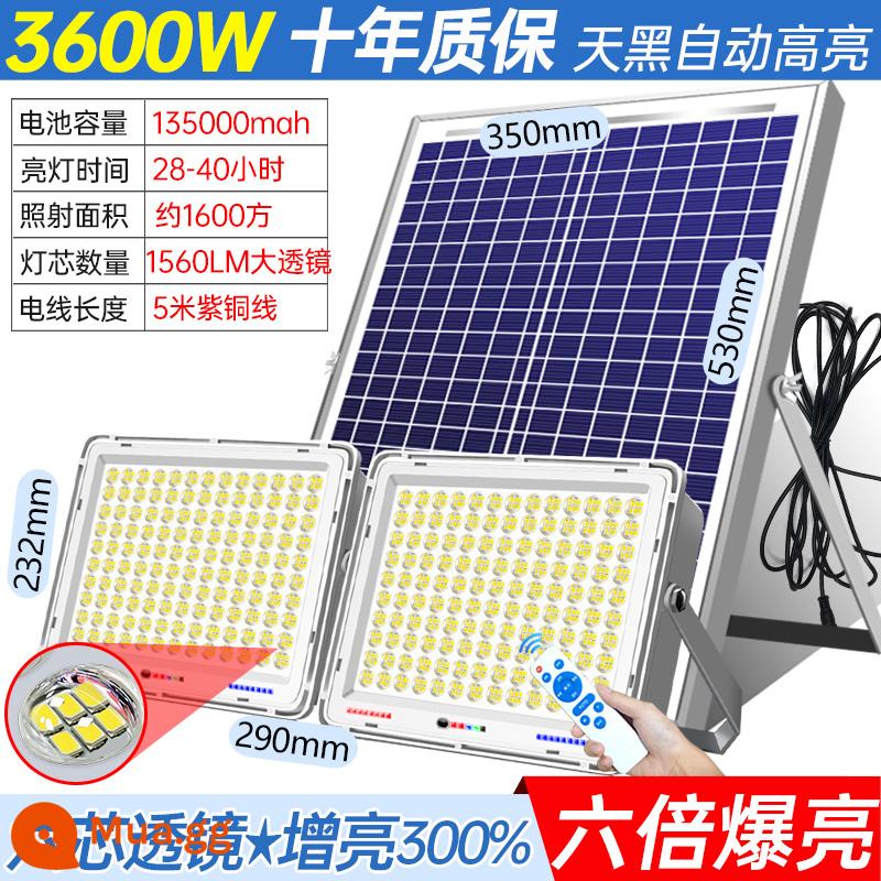 Đèn năng lượng mặt trời ngoài trời đèn sân vườn nhà ở nông thôn siêu sáng công suất cao chiếu sáng mới trong nhà và ngoài trời cảm ứng treo đèn đường - [Một đến hai đầu đôi] Vỏ dày 3600W ★ 20 mức điều chỉnh độ sáng + điều khiển ánh sáng + điều khiển từ xa