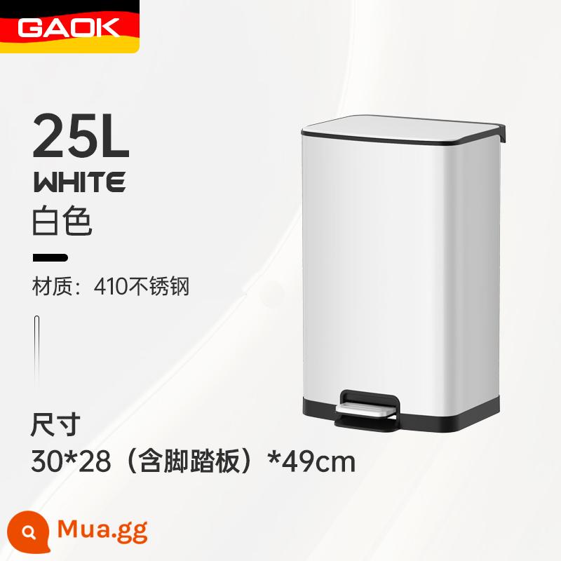 Thùng rác vệ sinh nhà bếp GAOK thùng rác inox có nắp hộ gia đình đạp chân phòng khách phòng bột đèn sang trọng giá trị cao - plusH-25L màu trắng [vỏ thép]