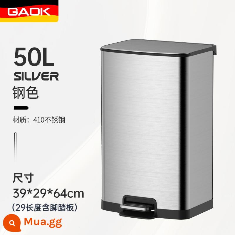 Thùng rác vệ sinh nhà bếp GAOK thùng rác inox có nắp hộ gia đình đạp chân phòng khách phòng bột đèn sang trọng giá trị cao - plusH-50L bạc [vỏ thép]