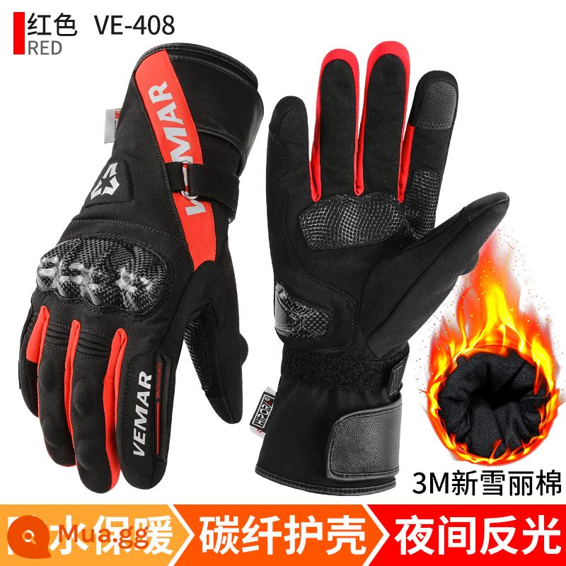 Vemar Găng Tay Đi Xe Máy Mùa Đông Chống Thấm Nước Chống Gió Lạnh Ấm Sợi Carbon Thiết Bị Nam Xe Máy Ngoài Đường - màu đỏ