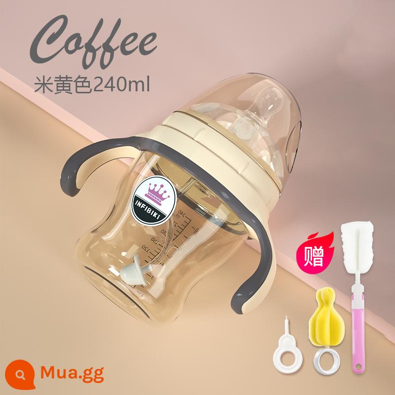 INFINH PPSU Chai chống bom chống bom và chai chất kết dính silicon Big Baby 6-12 tháng, 1 tuổi 2 tuổi - Màu be 240ml núm vú size Y, bộ vệ sinh miễn phí