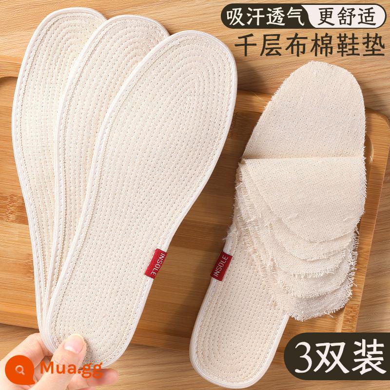 Đế vải tràm nữ cotton nguyên chất đáy mềm thoải mái thấm hút mồ hôi thoáng khí nam mồ hôi chân khử mùi thủ công vải cotton thấm mồ hôi mùa hè - [3 đôi] Vải thưa có viền - thấm hút mồ hôi mạnh và thoáng khí - màu be