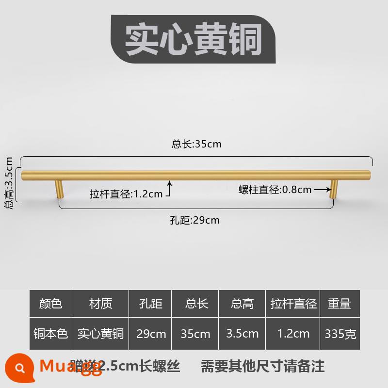 Tay nắm cửa tủ bằng đồng nguyên chất tối giản hiện đại 1 lỗ ngăn kéo tủ tổng thể tủ tủ quần áo Bắc Âu ánh sáng vàng sang trọng tay cầm bằng đồng - Khoảng cách lỗ 29cm - tổng chiều dài 35cm