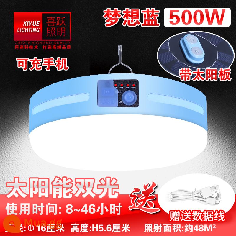 Bóng đèn LED năng lượng mặt trời có thể sạc lại khi mất điện chiếu sáng khẩn cấp chiếu sáng có thể tháo rời siêu sáng chợ đêm ngoài trời đèn gian hàng đường phố - Cáp dữ liệu ánh sáng kép năng lượng mặt trời Dream Blue 500W