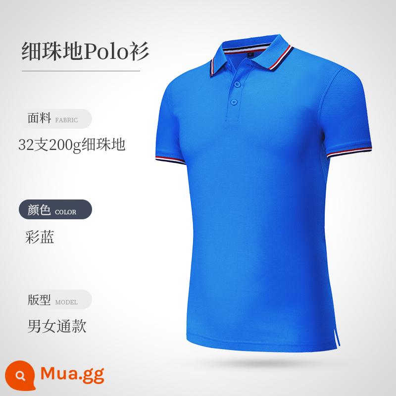 Áo polo đảo ngược quần áo làm việc tùy chỉnh logo nhân vật thêu cotton t -shirts áo sơ mi quảng cáo văn hóa bản đồ tay áo ngắn - Màu xanh cổ áo Intercolor