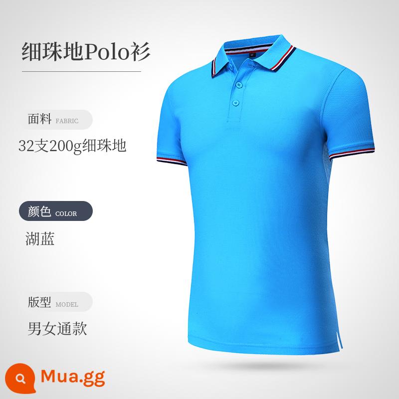 Áo polo đảo ngược quần áo làm việc tùy chỉnh logo nhân vật thêu cotton t -shirts áo sơ mi quảng cáo văn hóa bản đồ tay áo ngắn - Cổ áo Intercolor-Hồ xanh