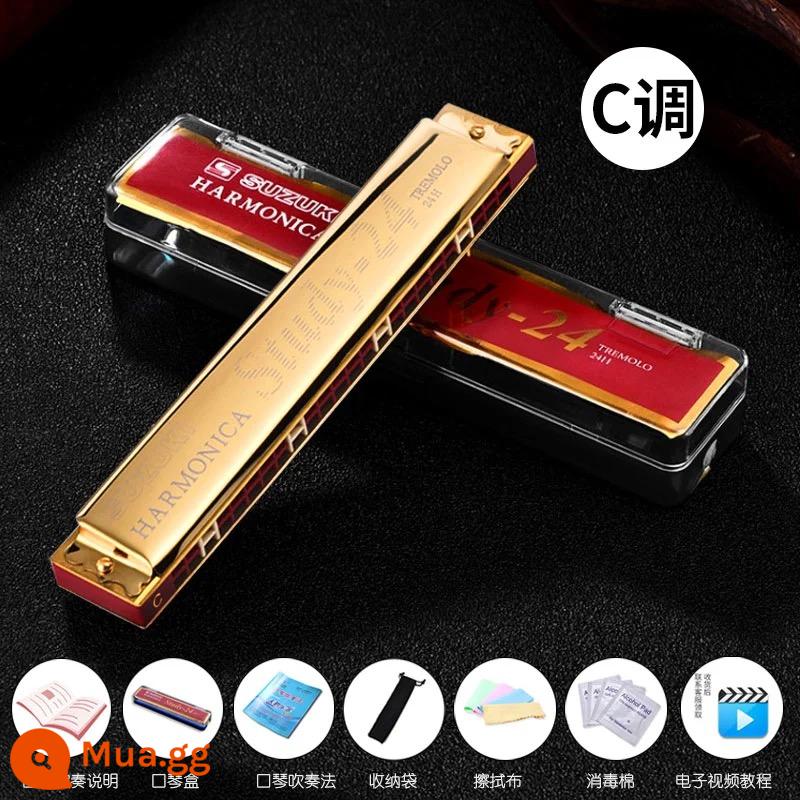 Giai điệu harmonica đa âm Suzuki 24 lỗ chính hãng của Nhật Bản A/F/G/C/#C dành cho người mới bắt đầu và sinh viên trình độ chơi chuyên nghiệp ở cấp độ đầu vào - SUZUKI-24 lỗ tông vàng C + trọn bộ quà tặng + video