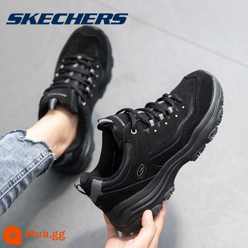 Skechers SKECHERS giày nữ gấu trúc giày trắng chính thức soái hạm Store mùa đông đích thực bố giày giày thể thao nữ - [Mẫu da] Toàn màu đen 88888250