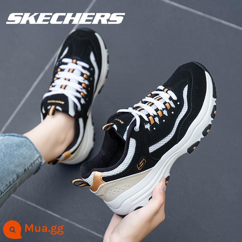 Skechers SKECHERS giày nữ gấu trúc giày trắng chính thức soái hạm Store mùa đông đích thực bố giày giày thể thao nữ - [Phong cách lưới] Vàng đen 8730066