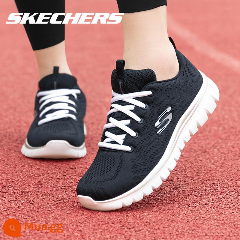 Skechers SKECHERS giày nữ giày thể thao chính thức flagship store trang web chính thức mùa đông chính hãng lưới thoáng khí giày chạy bộ nữ - [Một nửa kích thước quá nhỏ] Đen/Trắng 12615