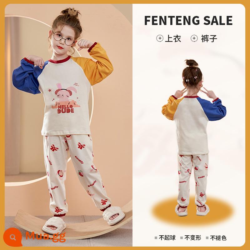 Bộ đồ ngủ dài tay dành cho bé gái Fenton Bộ đồ cotton nguyên chất dài tay dành cho trẻ lớn và bé gái phong cách công chúa Quần áo mặc nhà mùa xuân thu trẻ em phong cách mới - FT-0865 (bông nguyên chất như mây)