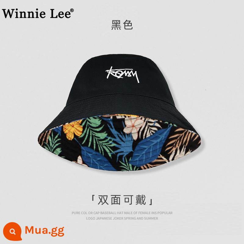 Winnie Lee Nhật Bản đầu lớn bao vây ngư dân Mũ Mũ đàn ông Sunshine chống nắng - [Dây chống gió miễn phí] Lá Hawaii/đen (có thể đảo ngược)