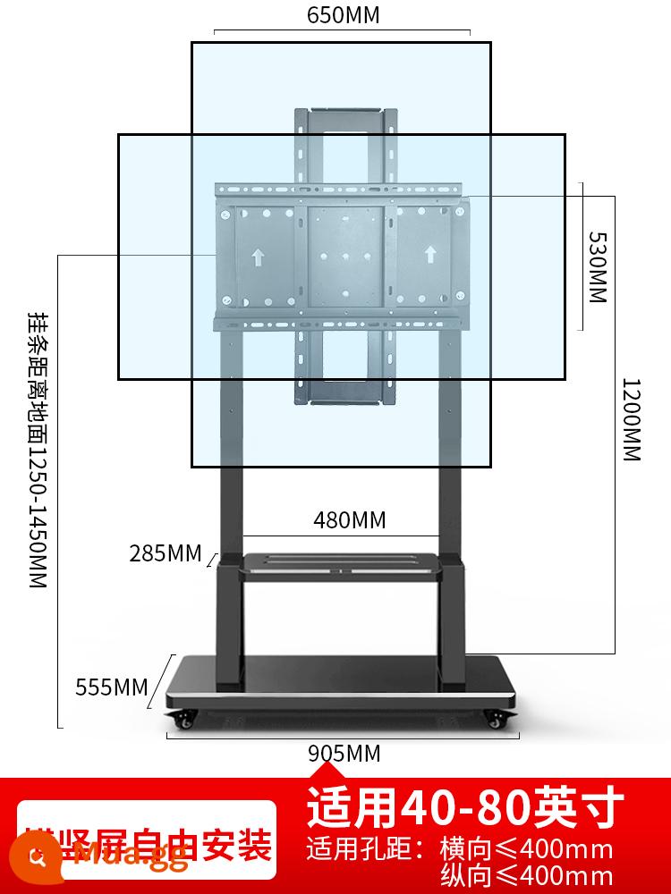 Giá đỡ TV Hạ cánh xoay bằng kính thiên văn di động Thích hợp cho Xe đẩy có bánh xe Xiaomi Hisense 75 inch Huawei - Model cao cấp 40-80 inch, màn hình ngang và dọc có thể chuyển đổi, có khay dưới