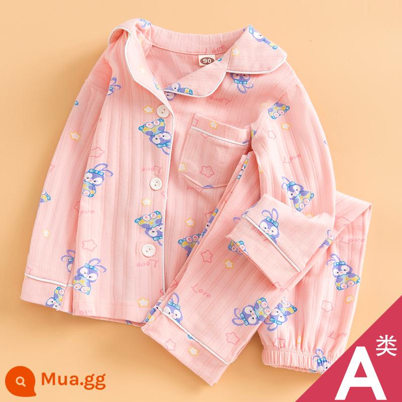 Bộ Đồ Ngủ Trẻ Em Bé Trai Xuân Thu Bé Nhà Bộ Quần Áo Mùa Thu Lớp A Trẻ Em Nguyên Chất Cotton Tay Dài Bé Trai cotton - Kem nền cotton-Cardigan khỏe mạnh Thỏ tím