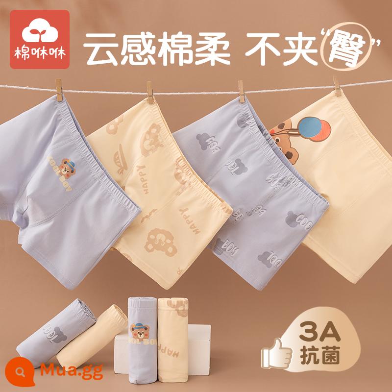 Quần lót bé trai cotton nguyên chất, quần lót boxer bé trai cỡ lớn, quần đùi bé trai không véo mông, quần lót boxer cotton trẻ em loại A - Gói Hydro Bear-4