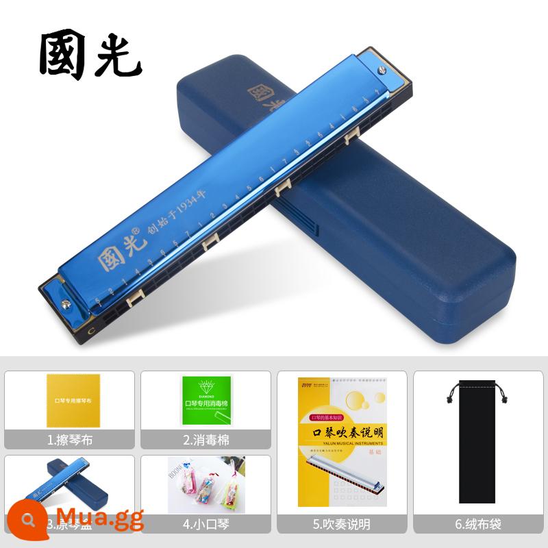 Shanghai Guoguang 28 lỗ đa âm giọng hòa âm chuyên nghiệp 24 người lớn mới bắt đầu học sinh sử dụng nhạc cụ chơi ở cấp độ đầu vào - Gói quà tặng đa âm 24 lỗ màu xanh lam dành cho người mới bắt đầu Guoguang