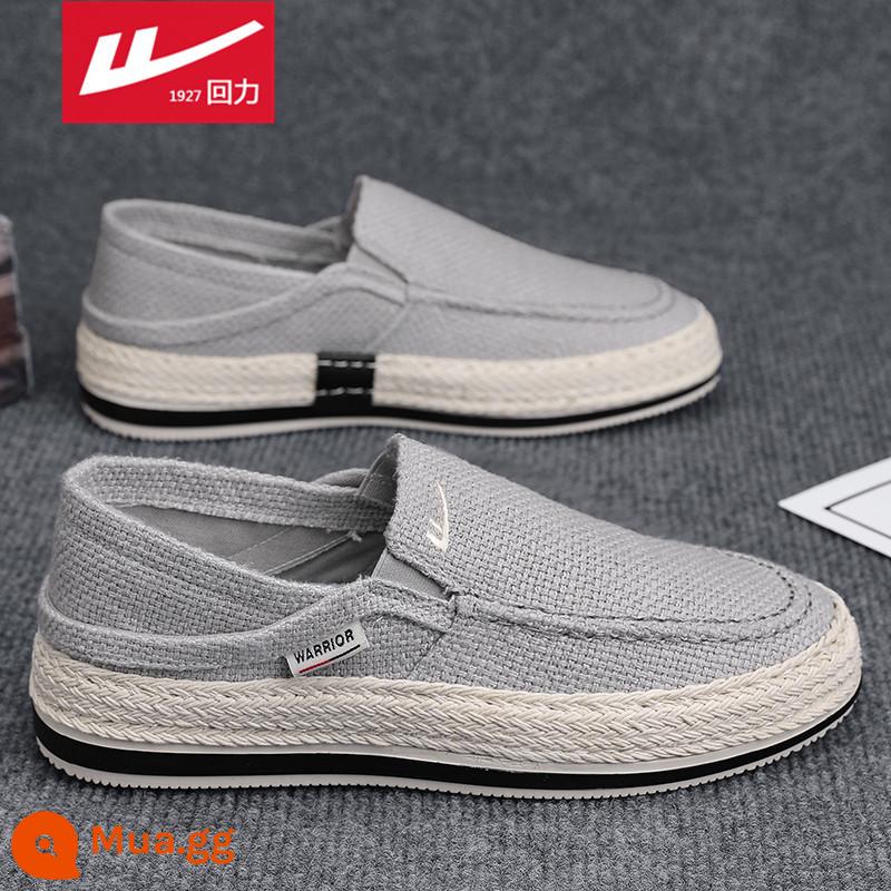 Kéo lại giày vải nam mùa hè thoáng khí cũ Bắc Kinh giày vải nam lười slip-on vải lanh giày thể thao hợp thời trang - xám