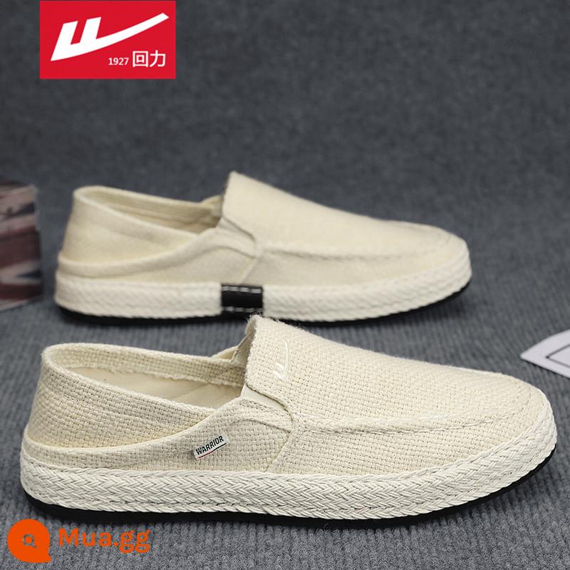 Kéo lại giày vải nam mùa hè thoáng khí cũ Bắc Kinh giày vải nam lười slip-on vải lanh giày thể thao hợp thời trang - Màu be[3044]