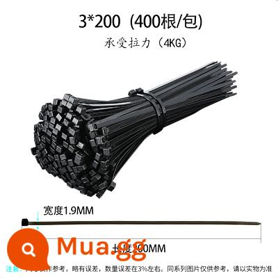 Nylon buộc dây cáp tự khóa 4*200 nhựa ràng buộc dây buộc dây kiềm chế dây với dây buộc dải màu đen - 3*200 rộng 1.9mm 400 dải màu đen