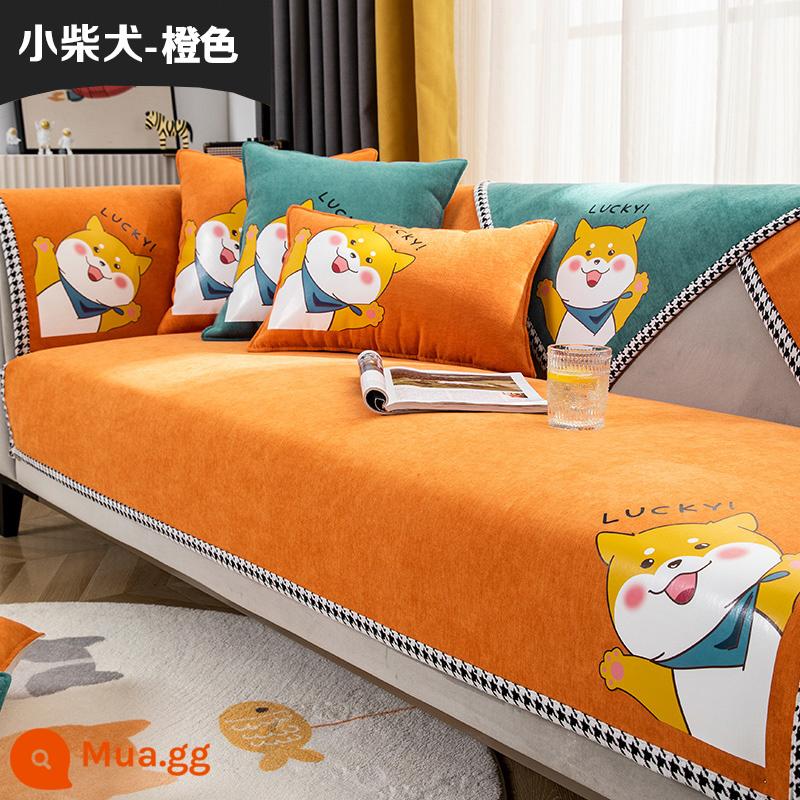 Chenille sofa đệm bốn mùa đa năng đệm ghế chống trượt tối giản hiện đại bọc ghế sofa da bao gồm tất cả vải bọc phổ quát - Shiba Inu-Cam Nhỏ