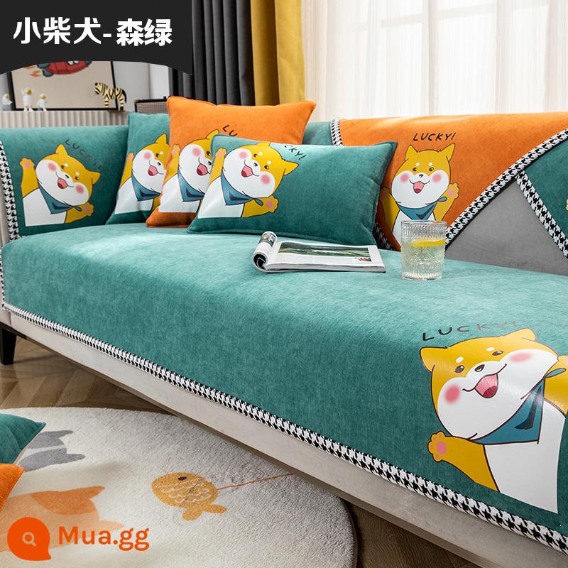 Chenille sofa đệm bốn mùa đa năng đệm ghế chống trượt tối giản hiện đại bọc ghế sofa da bao gồm tất cả vải bọc phổ quát - Shiba Inu-Rừng Xanh Nhỏ