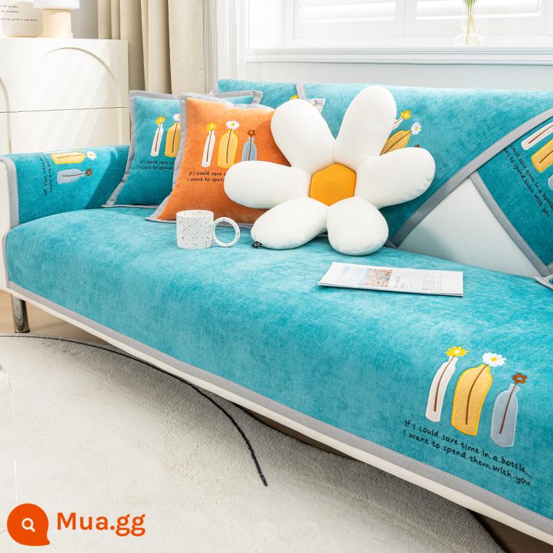 Chenille sofa đệm bốn mùa đa năng đệm ghế chống trượt tối giản hiện đại bọc ghế sofa da bao gồm tất cả vải bọc phổ quát - Bình thêu-Rừng Xanh