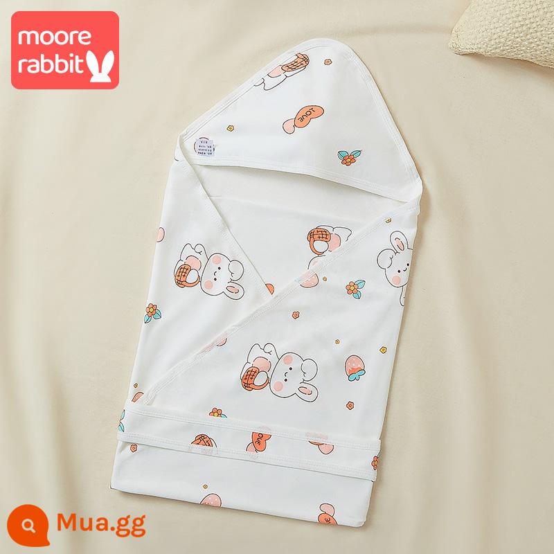 Gói đơn bé chăn cotton bọc vải sơ sinh xuân hạ thu hè mỏng bọc quấn ôm chăn giao phòng bọc đồ sơ sinh - [Chăn một lớp có viền 90 * 90cm] Thỏ dâu hồng + Chải lông cực mềm