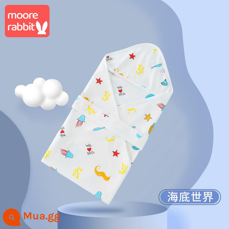 Gói đơn bé chăn cotton bọc vải sơ sinh xuân hạ thu hè mỏng bọc quấn ôm chăn giao phòng bọc đồ sơ sinh - [Chăn một lớp có viền 90 * 90 cm] Thế giới dưới nước + Chải lông cực mềm