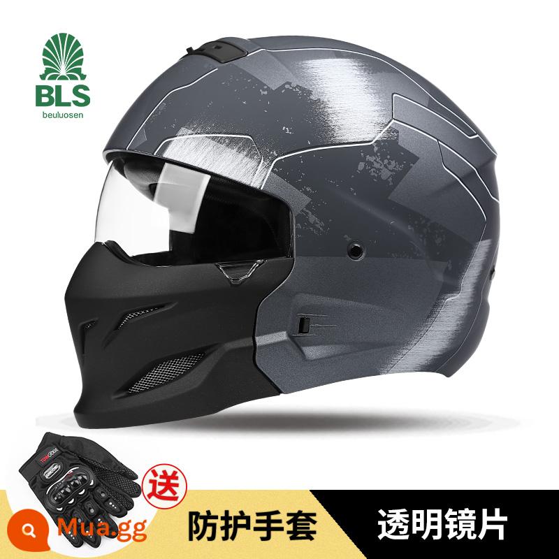 Mũ bảo hiểm Bọ cạp màu đen đầy đủ -Cover Harley Retro Motorcycle Semi -helmet Four Seasons - Decal + găng tay màu xám