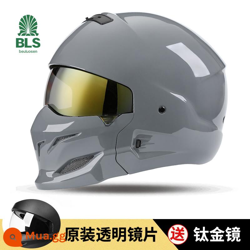 Mũ bảo hiểm Bọ cạp màu đen đầy đủ -Cover Harley Retro Motorcycle Semi -helmet Four Seasons - Ống kính hợp kim màu xám + titan