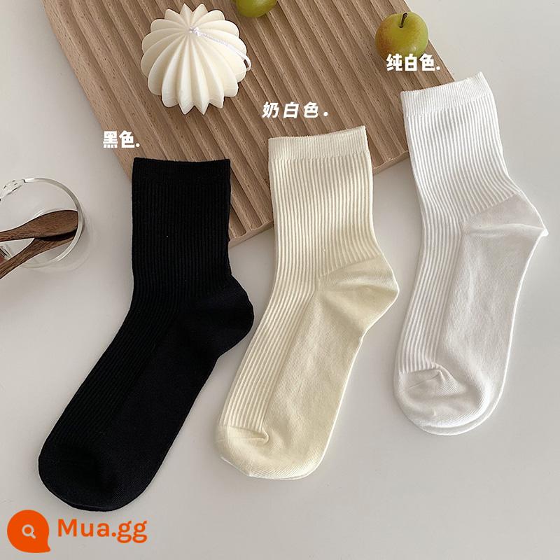 Vớ trắng trẻ em mùa thu và mùa đông đen cotton cotton cotton ins me - Nhận xét tùy chọn [5 cặp]