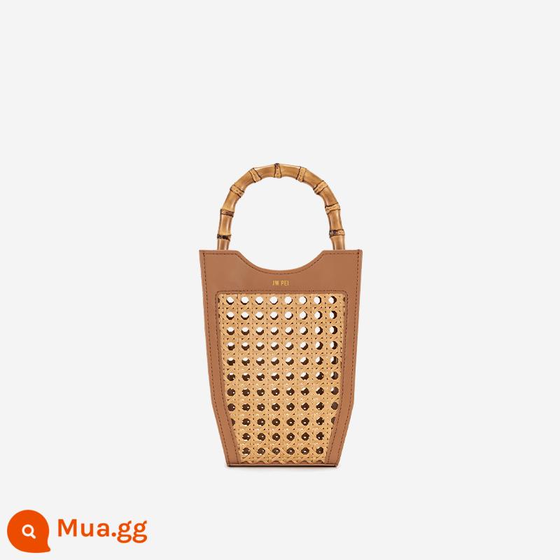 Túi bình hoa JW PEI MINI TOTE thiết kế thích hợp cho kỳ nghỉ Túi dệt bằng tre Messenger Túi Tote 2T17 - nâu