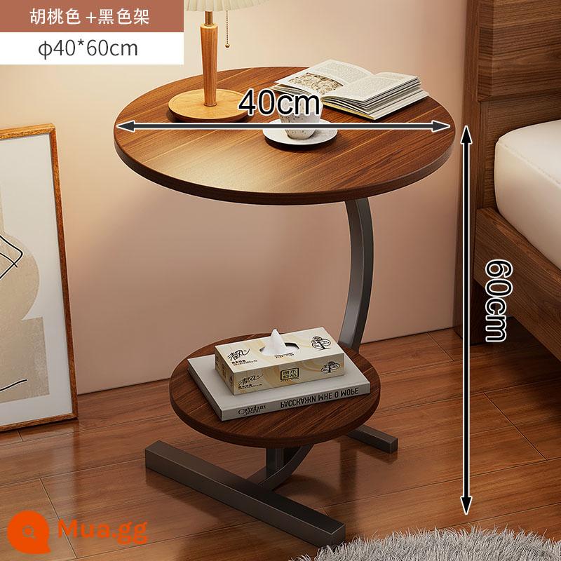 Hộ gia đình bàn nhỏ sofa bên bàn nhỏ bàn cà phê di động hiện đại tối giản phòng ngủ căn hộ nhỏ bàn cạnh giường ngủ có giá đựng đồ - [Vòng hai lớp] Màu óc chó + khung đen