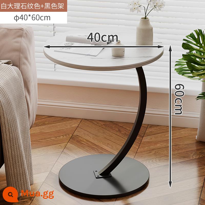 Hộ gia đình bàn nhỏ sofa bên bàn nhỏ bàn cà phê di động hiện đại tối giản phòng ngủ căn hộ nhỏ bàn cạnh giường ngủ có giá đựng đồ - [Vòng một lớp] kết cấu màu trắng + khung đen