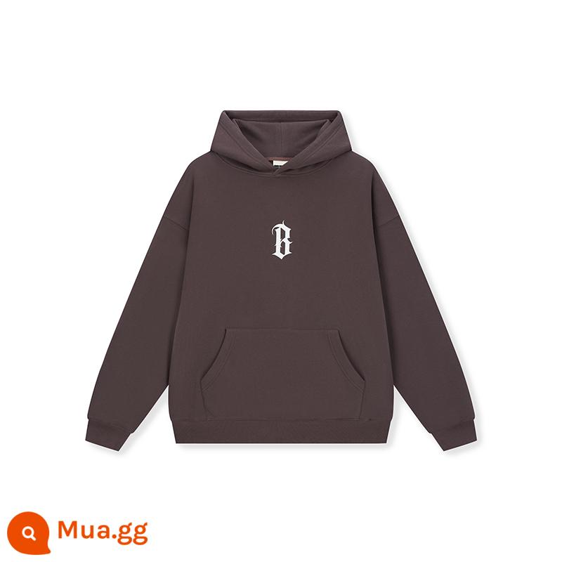 BONELESS cơ bản B từ keo in áo hoodie dệt kim có mũ Mỹ dạo phố cao cấp áo hoodie - mocha tím