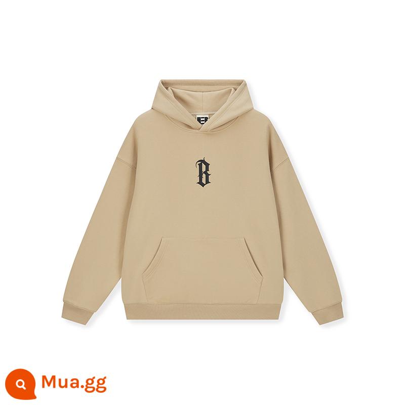 BONELESS cơ bản B từ keo in áo hoodie dệt kim có mũ Mỹ dạo phố cao cấp áo hoodie - cát kem