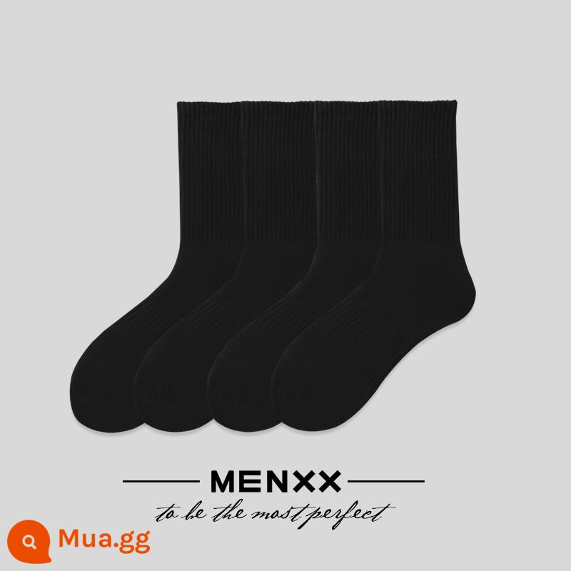 Vớ Menxx Male Long -Tube SOCKS SOCKS Bông nguyên chất Mùa thu và mùa đông Đen và Trắng Màu rắn Solid Middle Midd - 4 đôi đen [bốn mùa thường]