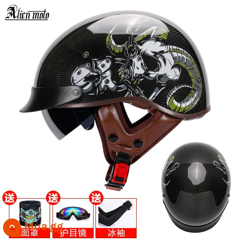 Alienmoto Mũ Retro Muỗng Mũ Bảo Hiểm Mùa Hè Mũ Bảo Hiểm Nửa Nam Nữ Điện Đầu Máy Xe Máy Harley Hoàng Tử Mỹ Đầu Máy - Chuỗi 3K chiều cacbon