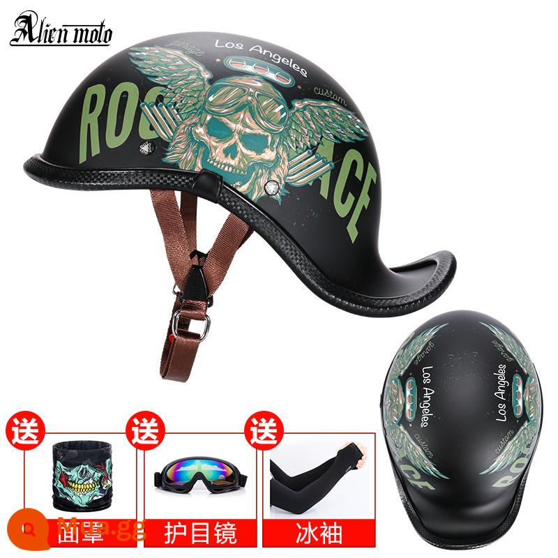 Alienmoto Retro Mũ Muỗng Mũ Bảo Hiểm Harley Alice Nửa Xe Điện Hoàng Tử Đầu Máy Nam Nữ Mũ Mùa Hè - Yifei màu đen mờ (không được chứng nhận 3C)