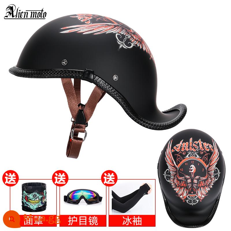 Alienmoto Retro Mũ Muỗng Mũ Bảo Hiểm Harley Alice Nửa Xe Điện Hoàng Tử Đầu Máy Nam Nữ Mũ Mùa Hè - Người bay đen ngu ngốc (không được chứng nhận 3C)