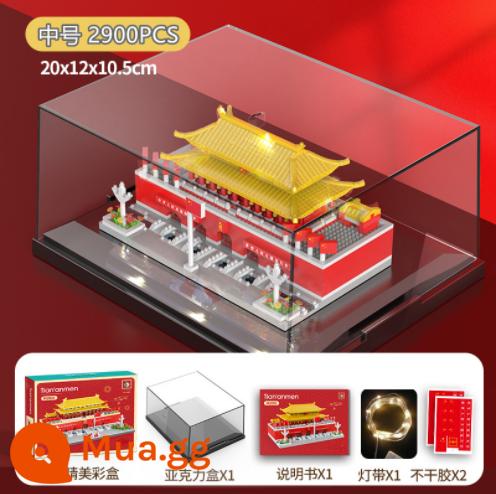 Lego khối xây dựng khó và khổng lồ 10.000 hạt trên 18 tuổi đồ chơi ghép hình Tô Châu Vườn Thiên An Môn 3D - M2001 Thiên An Môn + đèn + acrylic [kích thước trung bình 2900 chiếc]