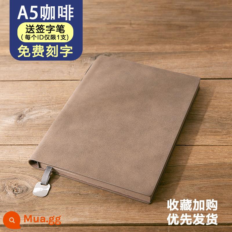 Máy tính xách tay kinh doanh đơn giản A5 sổ phụ doanh nghiệp tùy chỉnh logo có thể in chữ notepad văn phòng cao cấp làm việc cuộc họp sổ ghi chép da mềm nhật ký đường kẻ ngang dày da cừu cổ điển - cà phê