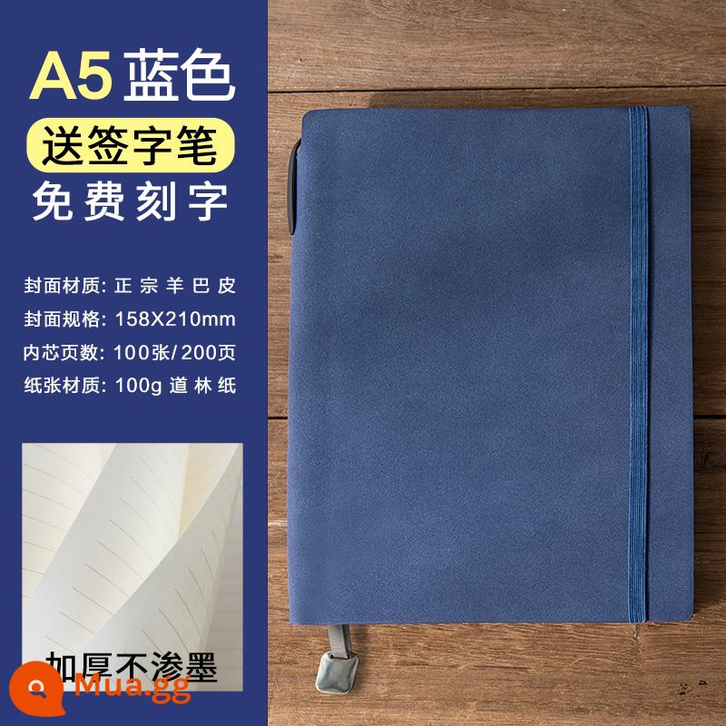 Sheeppapi A5 tie-up notepad doanh nghiệp đơn giản sổ ghi chép doanh nghiệp phụ logo có thể in tùy chỉnh da mềm cao cấp sinh viên đại học văn học nghệ thuật nhật ký tinh tế sổ ghi chép hội nghị công việc cổ điển - màu xanh da trời