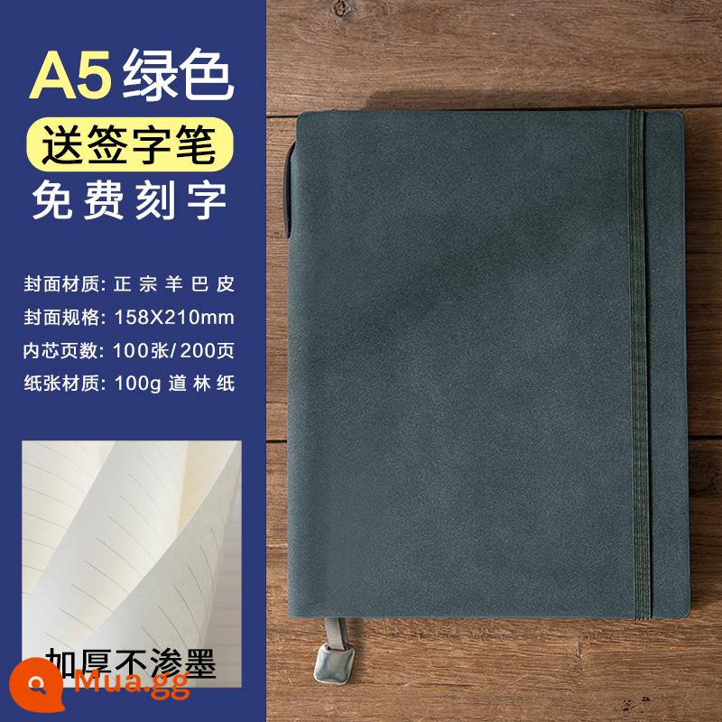 Sheeppapi A5 tie-up notepad doanh nghiệp đơn giản sổ ghi chép doanh nghiệp phụ logo có thể in tùy chỉnh da mềm cao cấp sinh viên đại học văn học nghệ thuật nhật ký tinh tế sổ ghi chép hội nghị công việc cổ điển - màu xanh lá