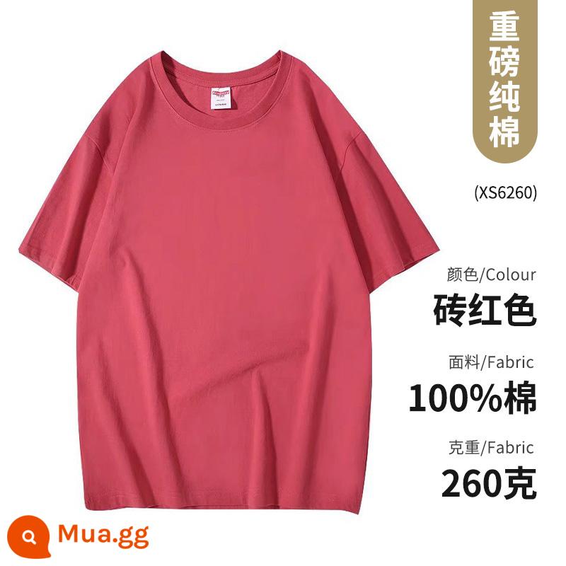 Quần áo công sở Áo thun cotton nguyên chất ngắn tay văn hóa áo sơ mi văn hóa trường trung học cơ sở đồng phục học sinh quần áo họp thể thao in logo - Loại C-màu đỏ gạch