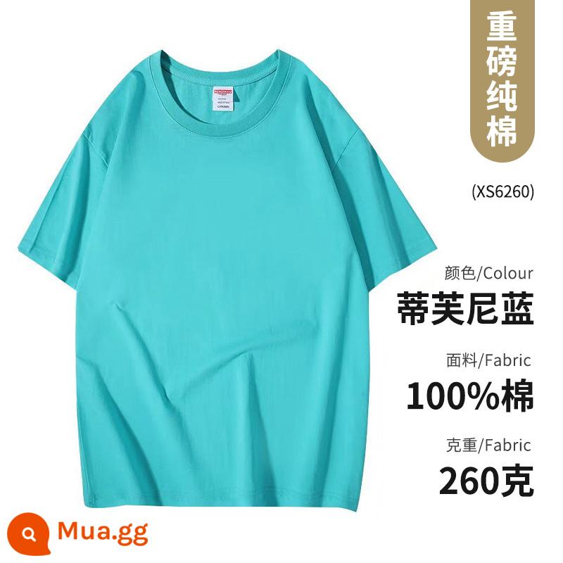 Quần áo công sở Áo thun cotton nguyên chất ngắn tay văn hóa áo sơ mi văn hóa trường trung học cơ sở đồng phục học sinh quần áo họp thể thao in logo - Loại C-Tiffany Xanh